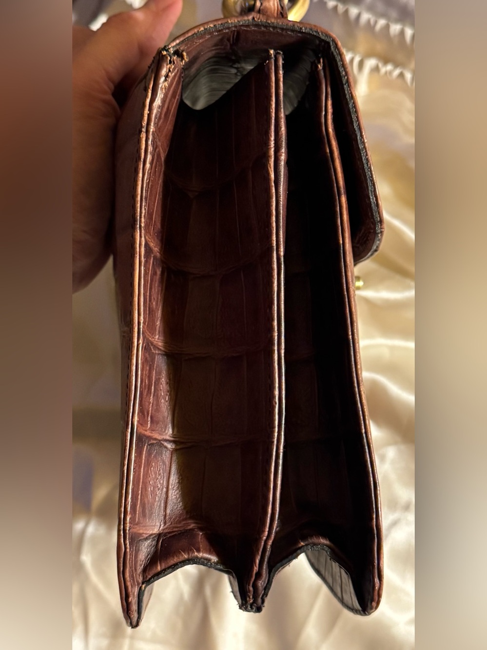 Brahmin Olivia Rose Lady Croc-Embossed Top Handle Crossbody in Deep Rich Brown - Picture 13 of 16
